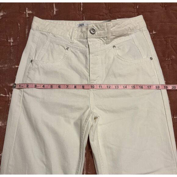 NWT Zara High Rise Straight Decorative Seam Front Jeans, White, Sz. 6 - Picture 7 of 10
